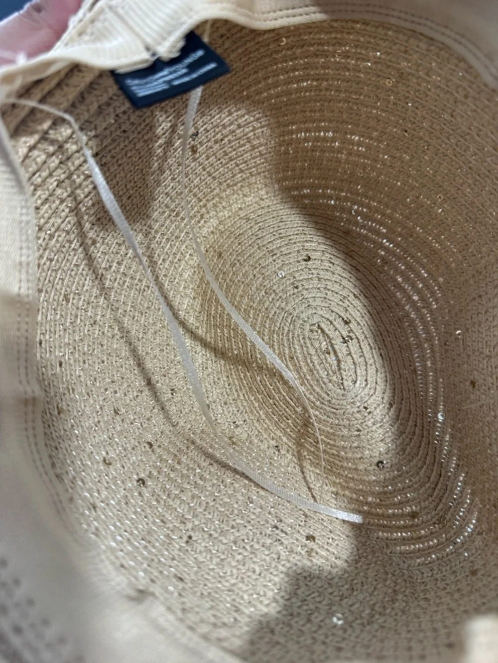 NWOT David and Young Neutral Straw Sun Hat with Light Blue Trim